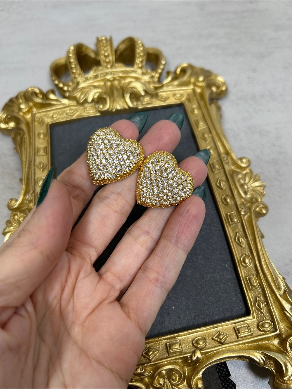 Gold Heart Pave Crystal Clip On Earrings - Women Jewelry